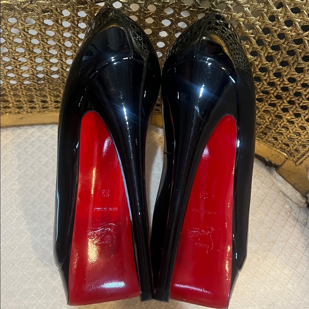 Christian Louboutin Black Patent Peep Toe Pumps - Picture 4 of 4